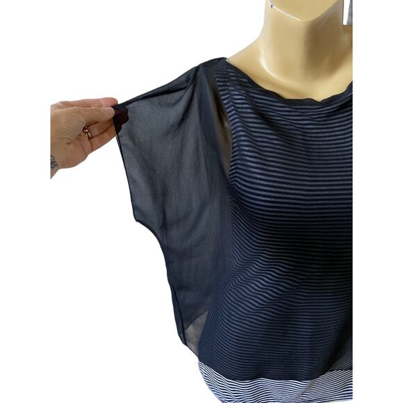 EXPRESS Womens Size Small Short Sleeve Layered Black White Tunic Shirt Top - Picture 6 of 10